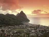 Sunset View of the Pitons and Soufriere, St. Lucia